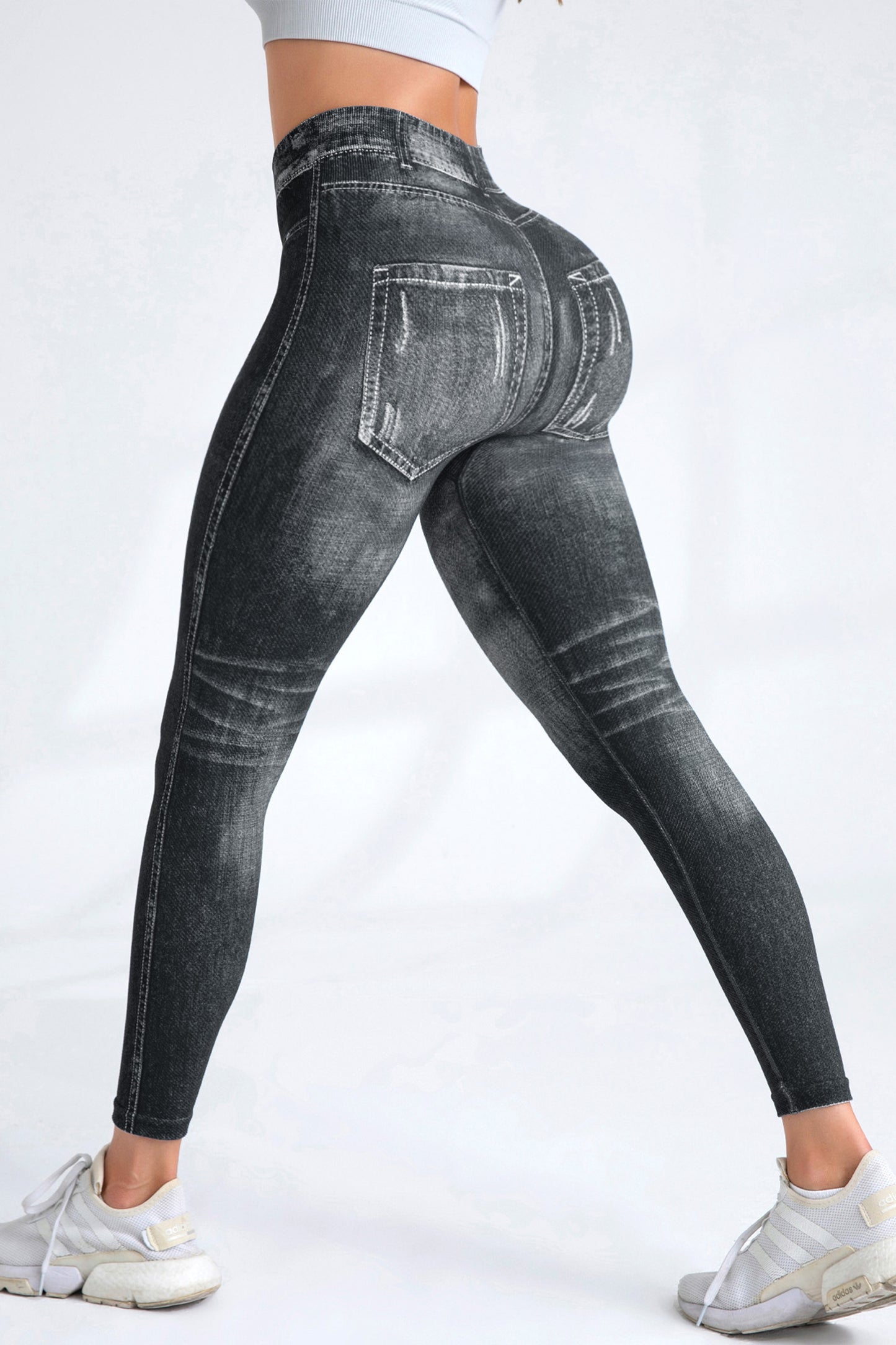 Seamless Denim Print Leggings Fake Jeans