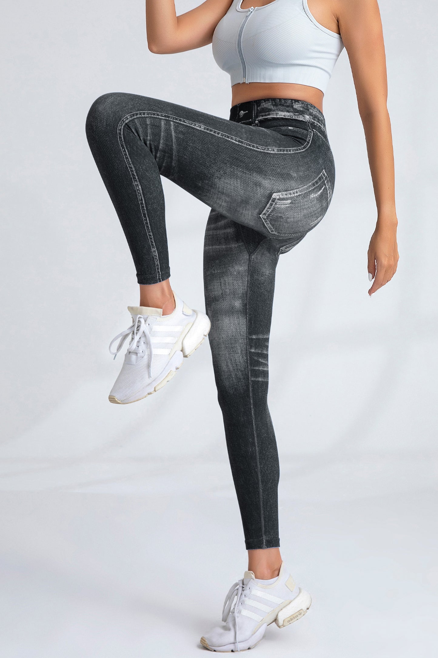 Seamless Denim Print Leggings Fake Jeans