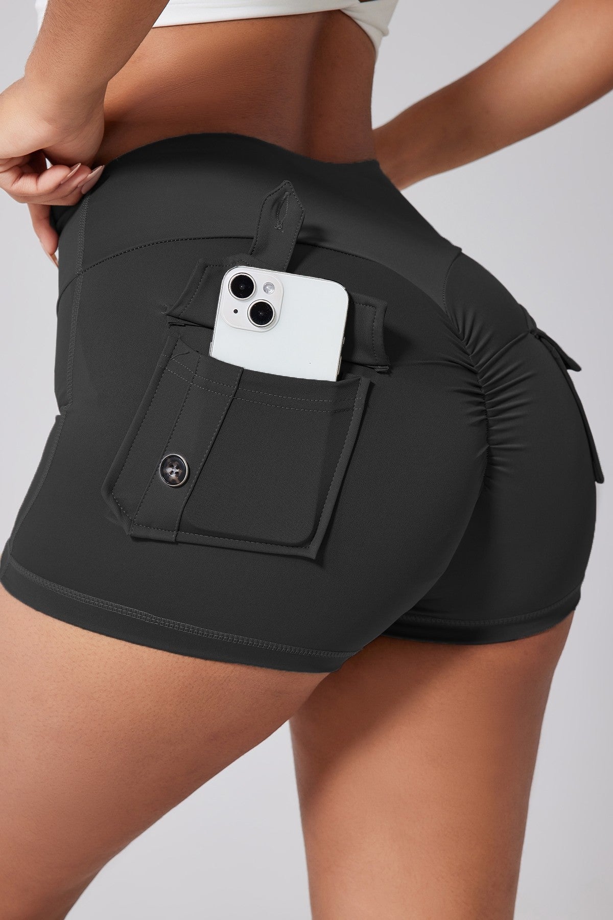 High Waist Shorts With Back Cargo Flap Pockets