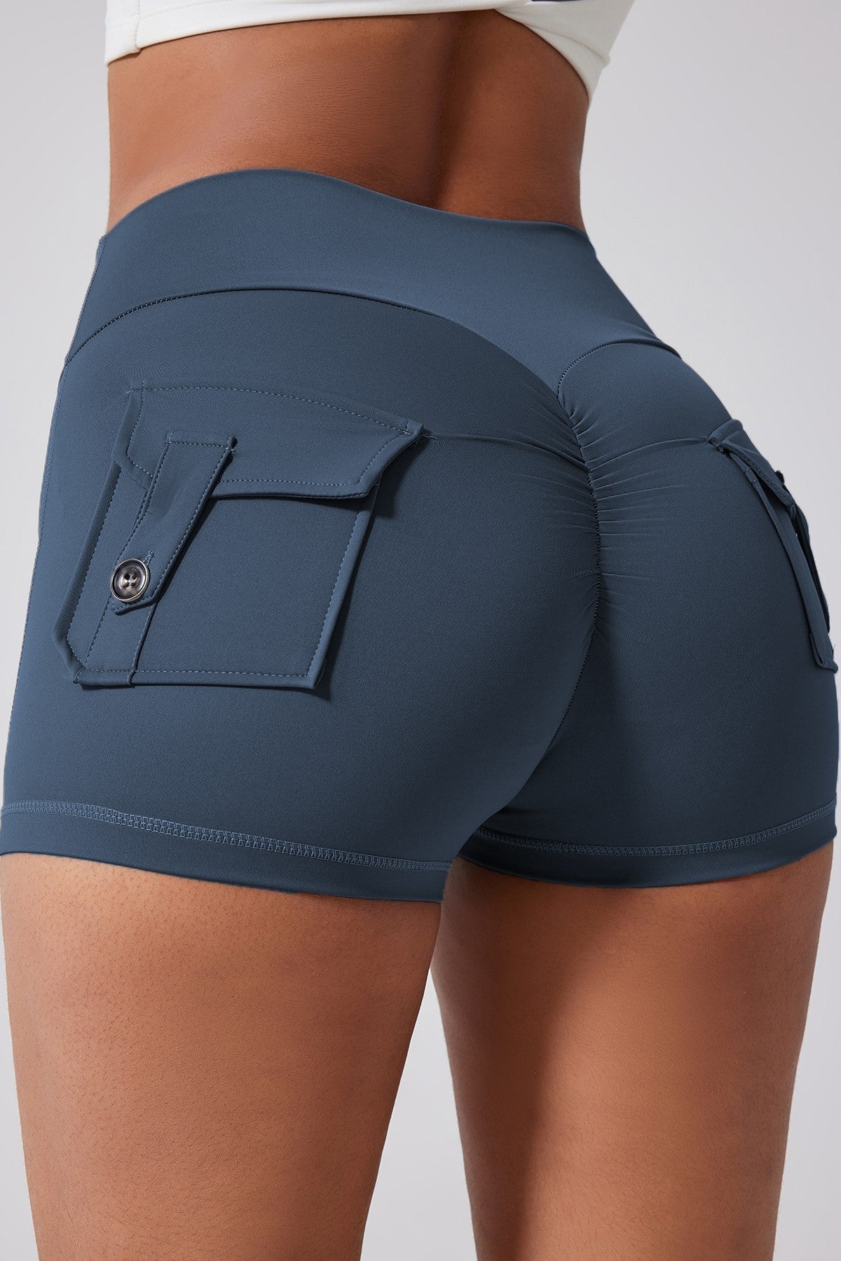 High Waist Shorts With Back Cargo Flap Pockets