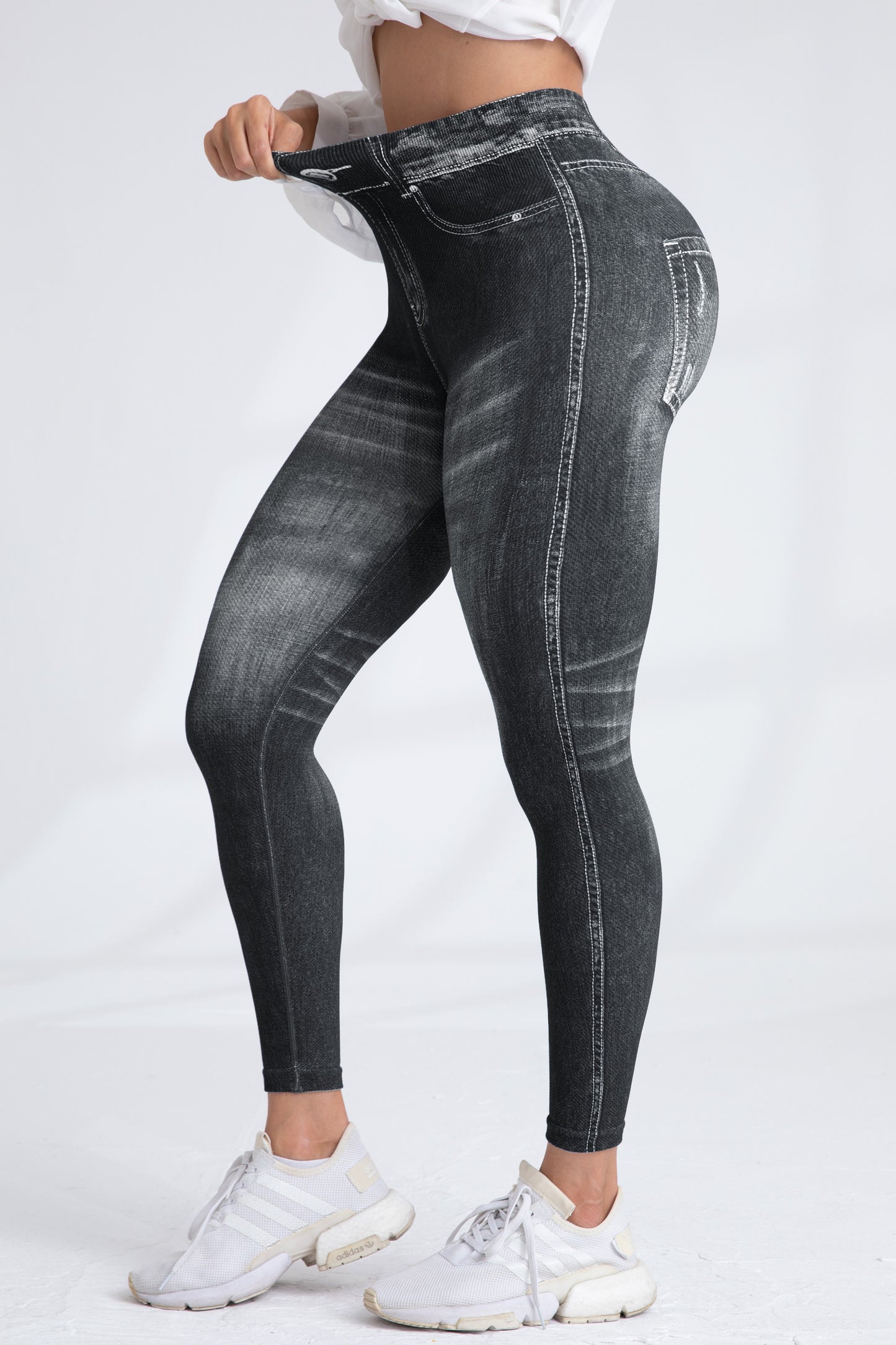 Seamless Denim Print Leggings Fake Jeans