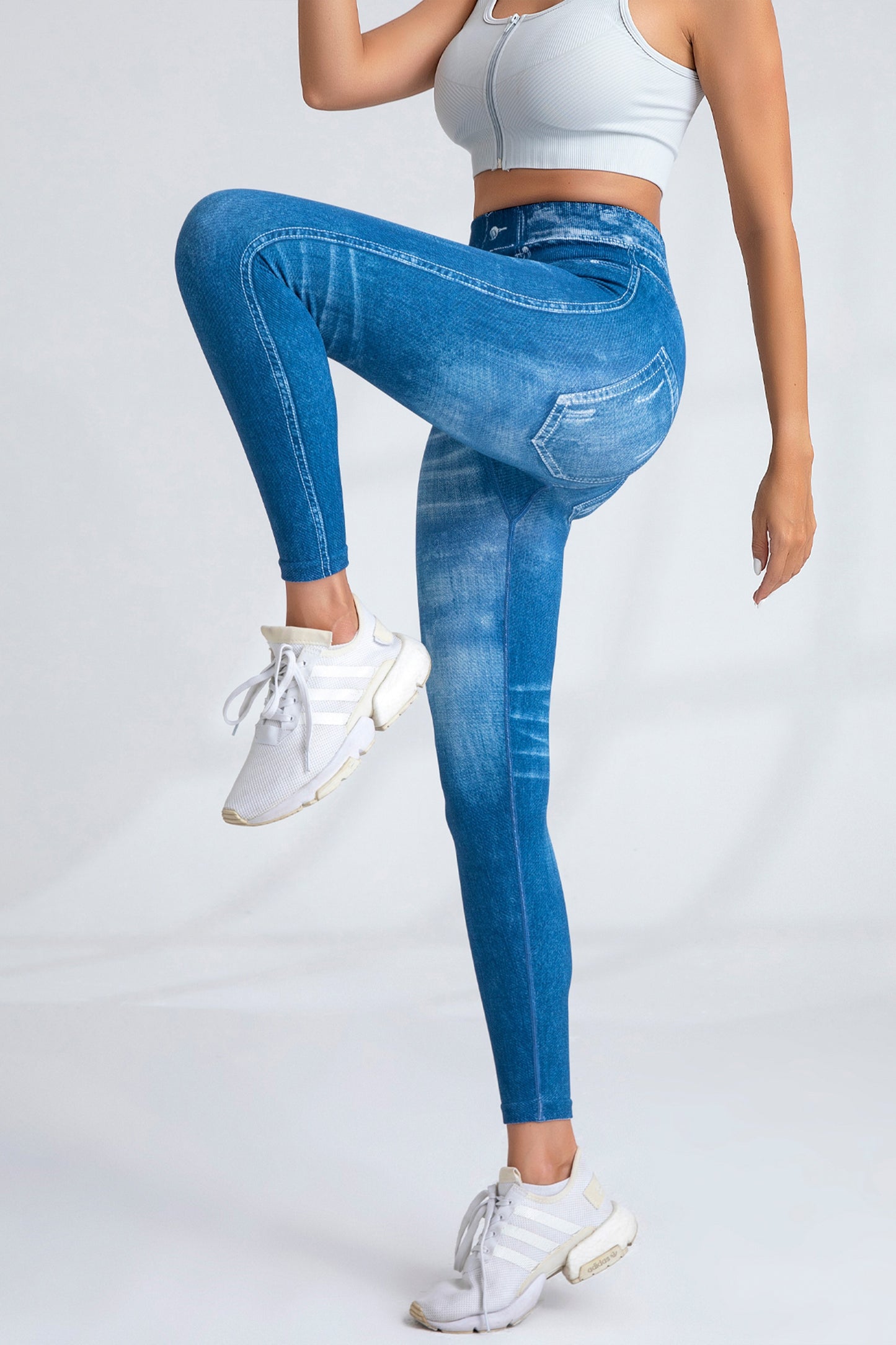 Seamless Denim Print Leggings Fake Jeans