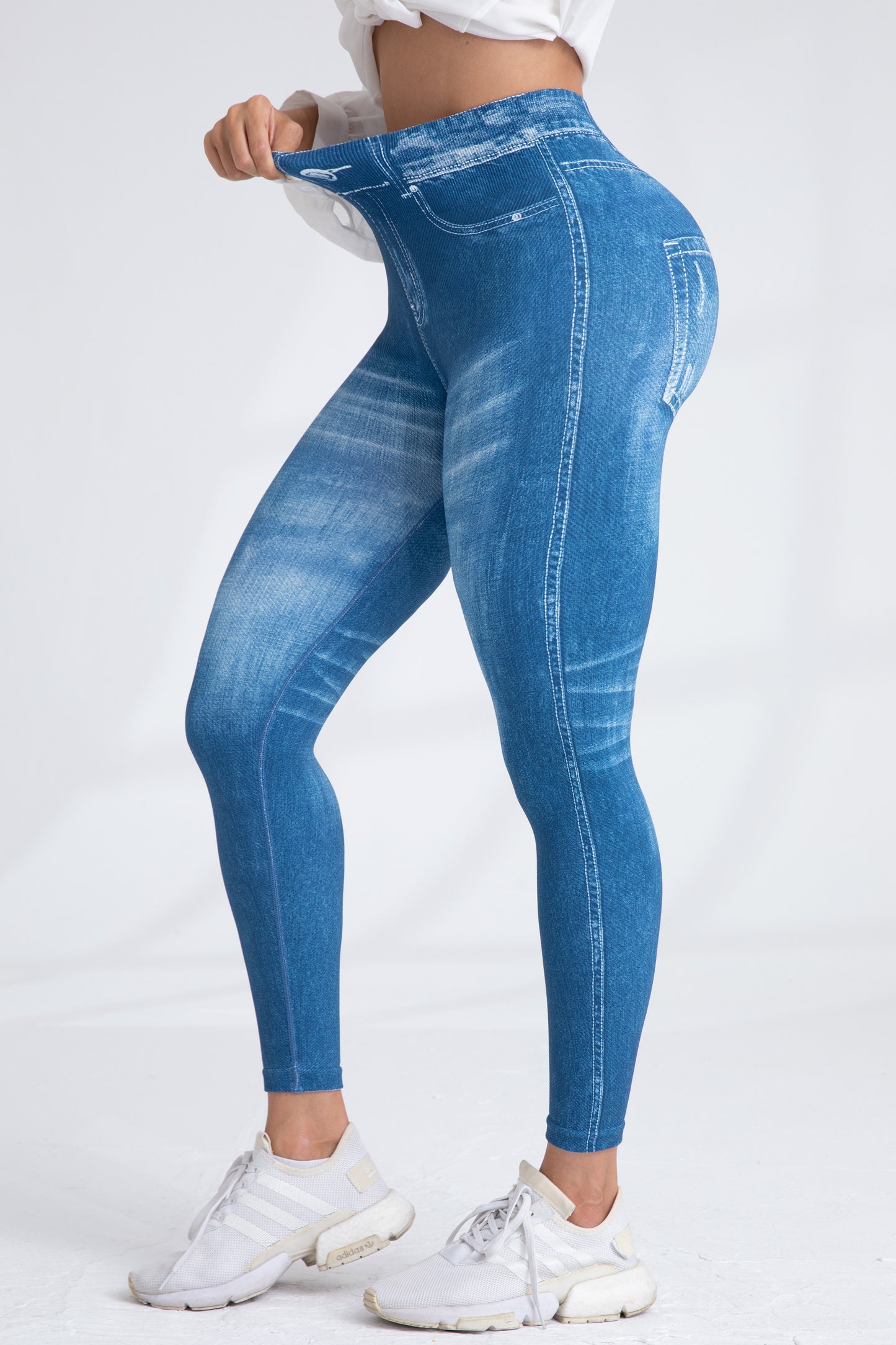 Seamless Denim Print Leggings Fake Jeans