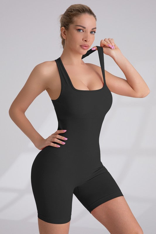 Seamless Open Back Yoga Romper With Padded Bra