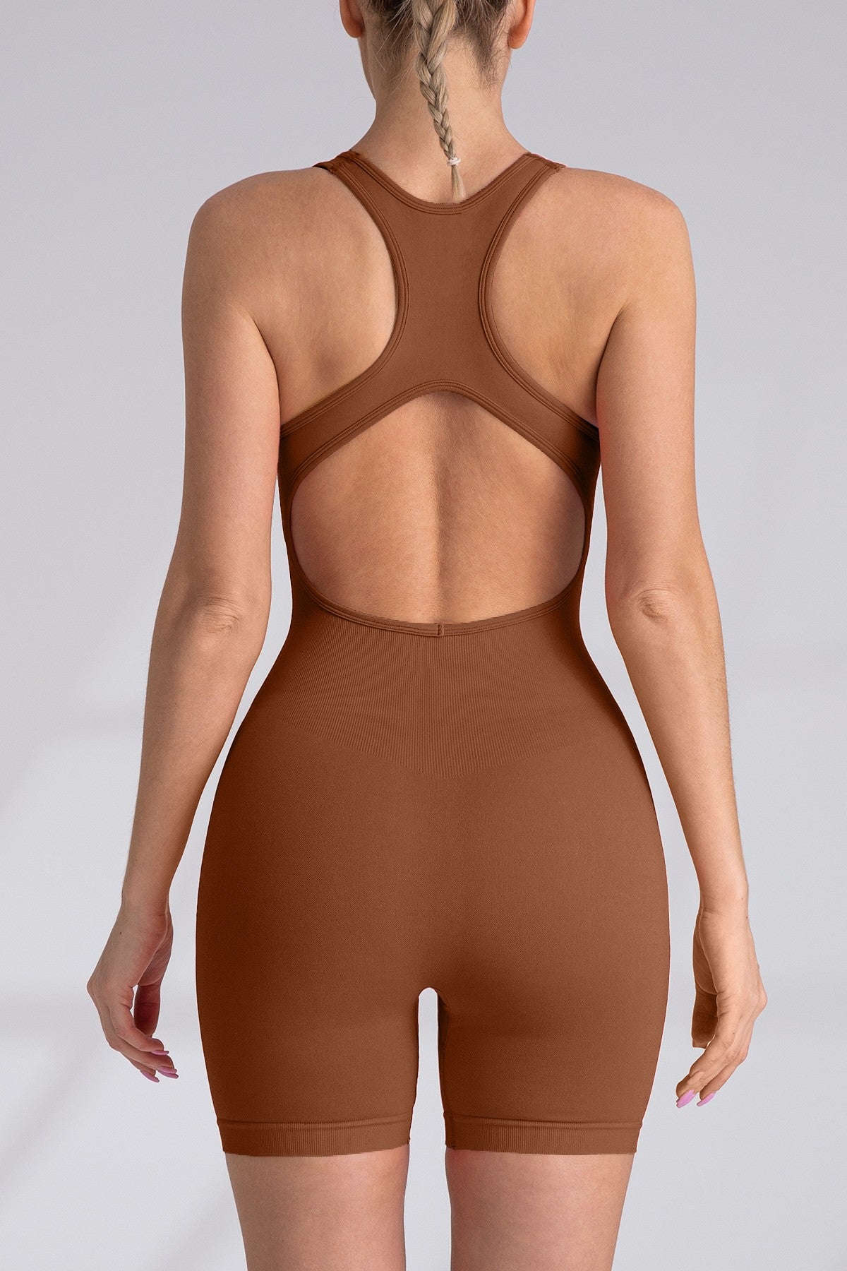 Seamless Open Back Yoga Romper With Padded Bra