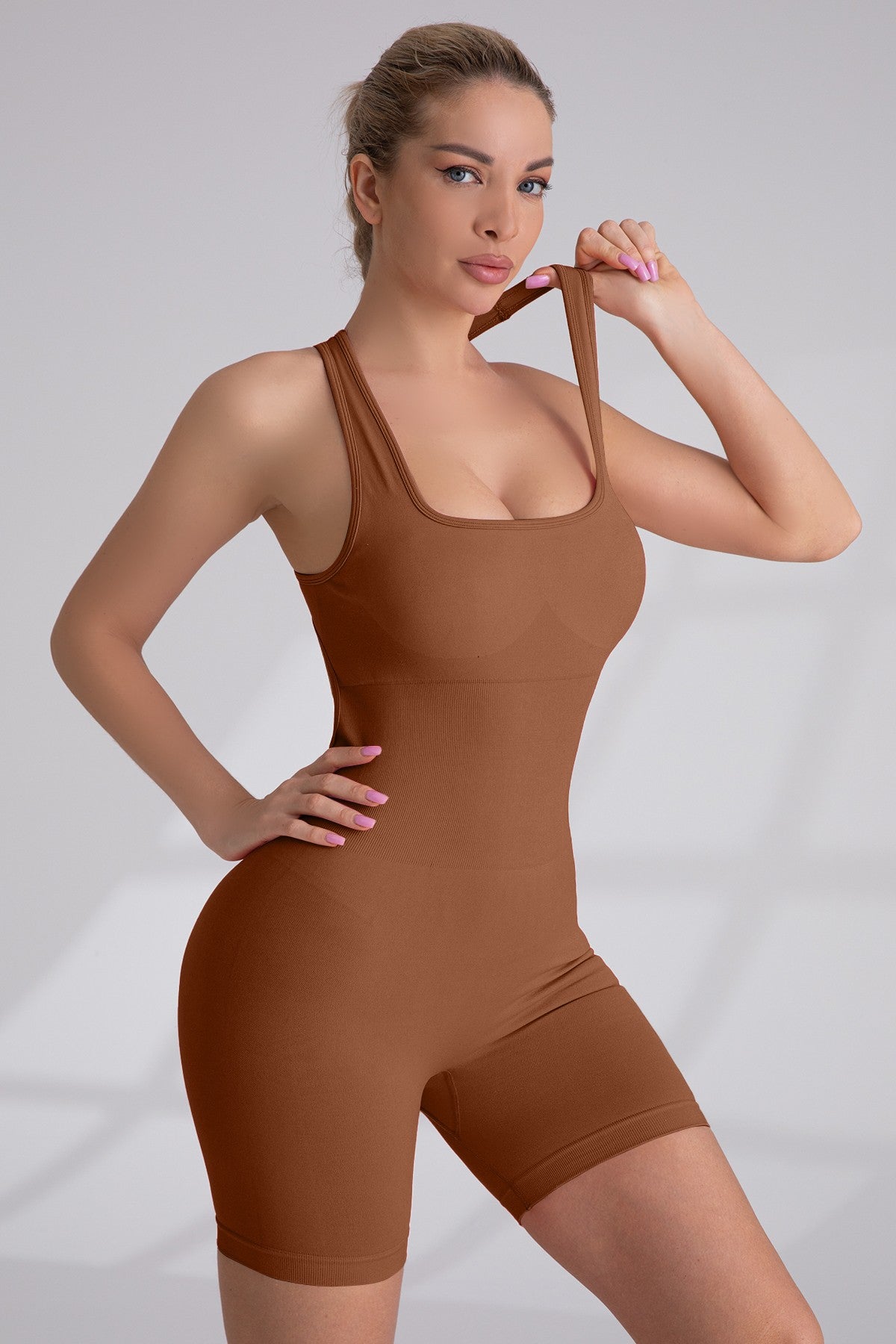 Seamless Open Back Yoga Romper With Padded Bra
