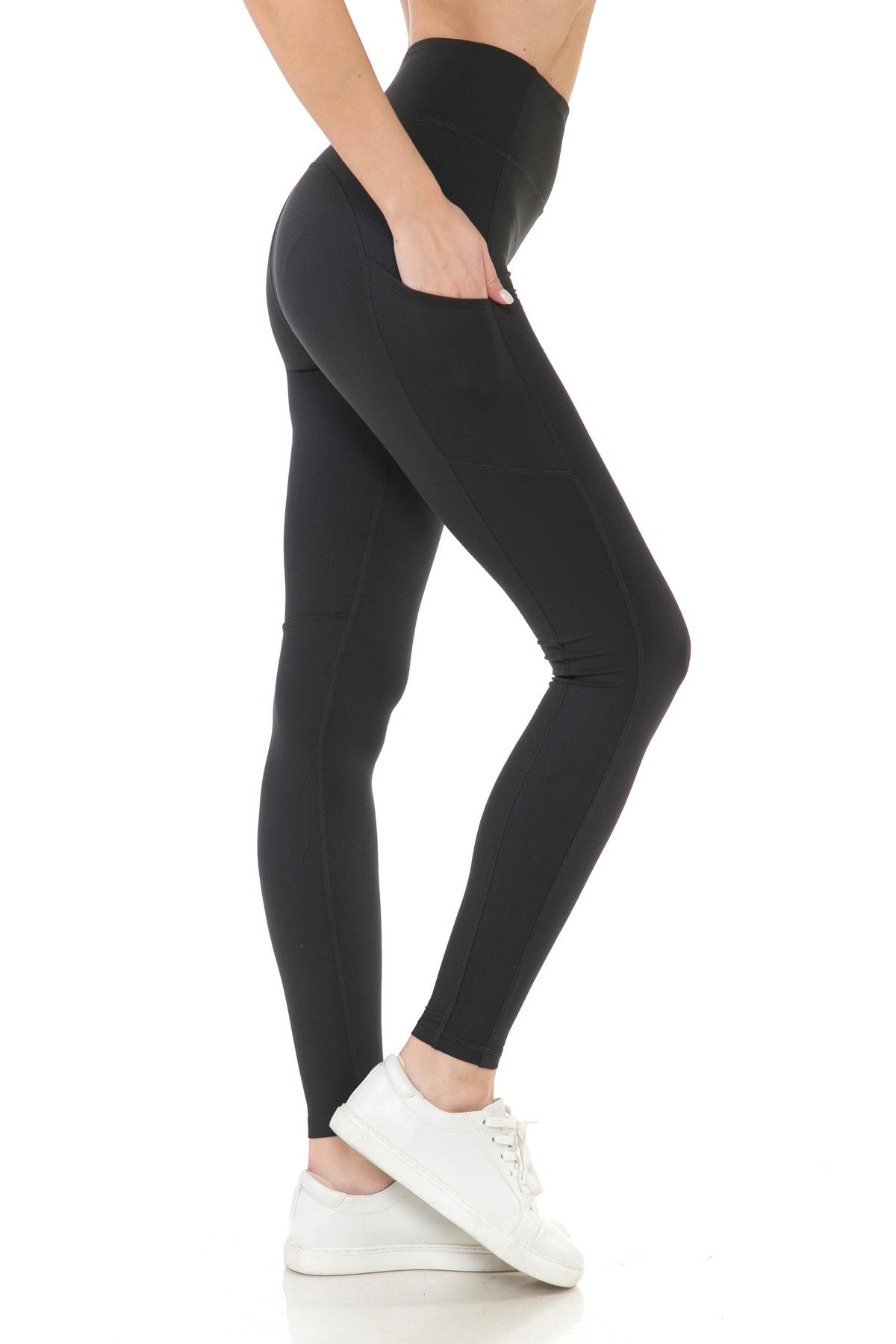 Solid Active Full Length Leggings W Side Pockets