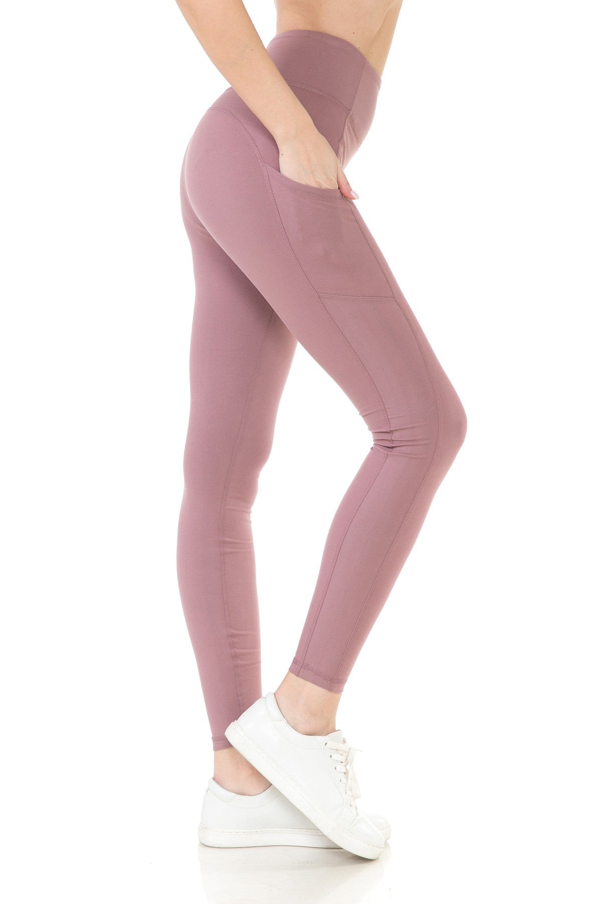 Solid Active Full Length Leggings W Side Pockets