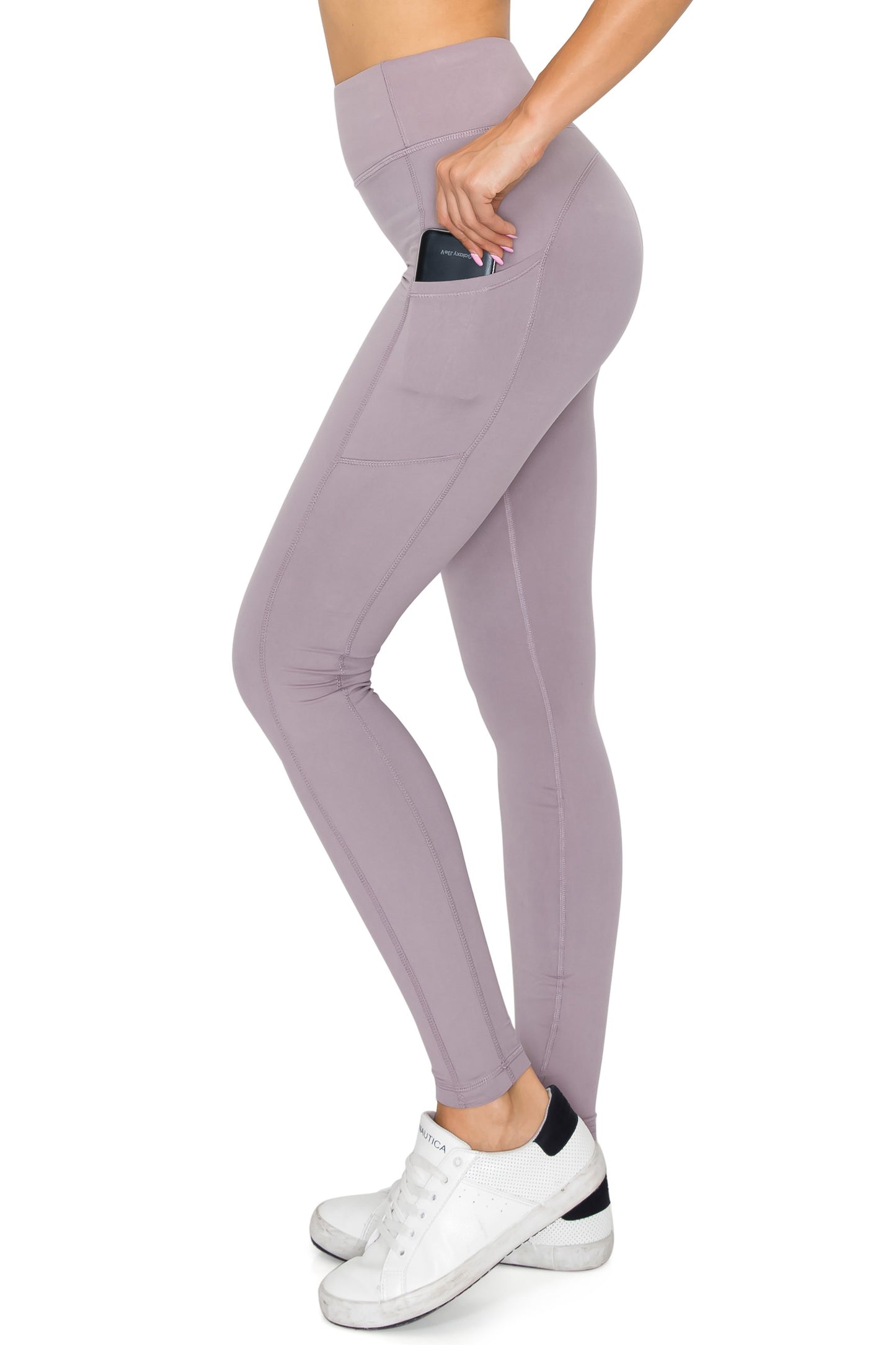 Solid Active Full Length Leggings W Side Pockets