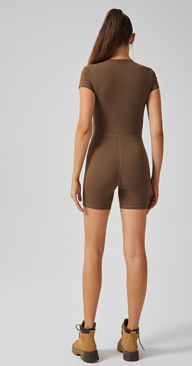 Front Zip Short Sleeve Romper